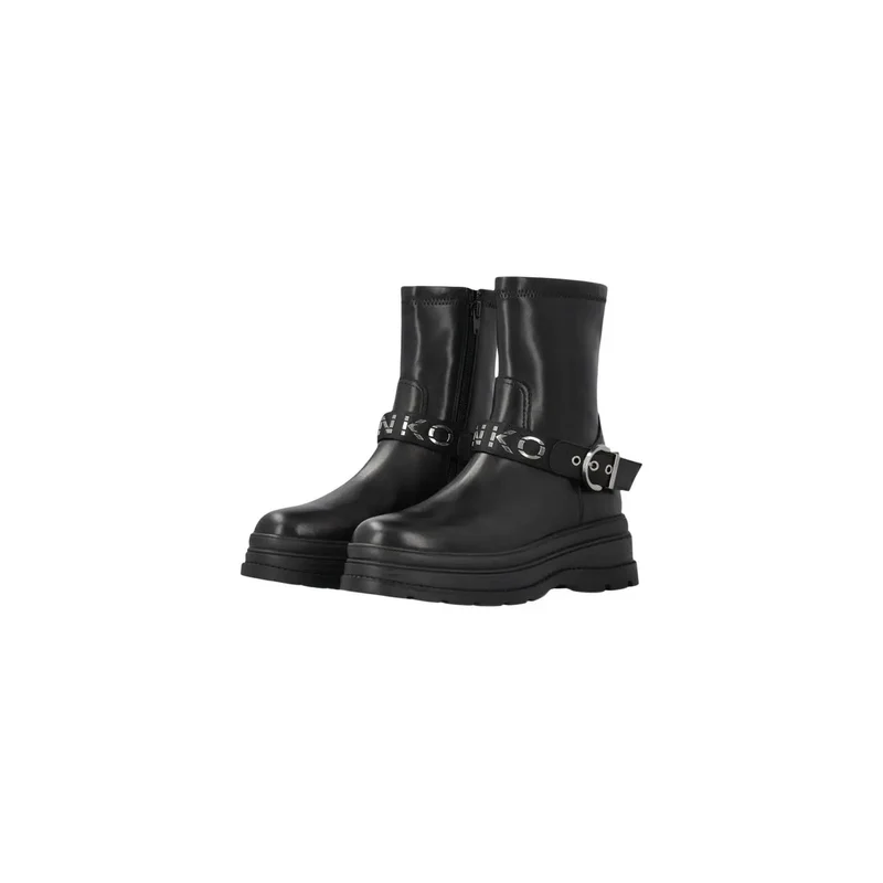 Pinko Damen-Ankle-Top aus schwarzem Leder Boots Beleg