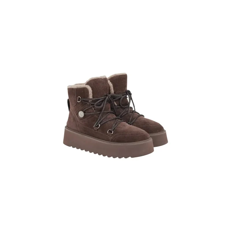 Pinko Damen-Leder-Ankle-Tops Boots Braune Schnürsenkel
