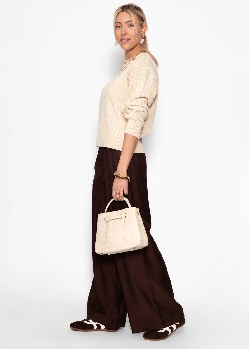 Gerippter Baumwollpullover - beige