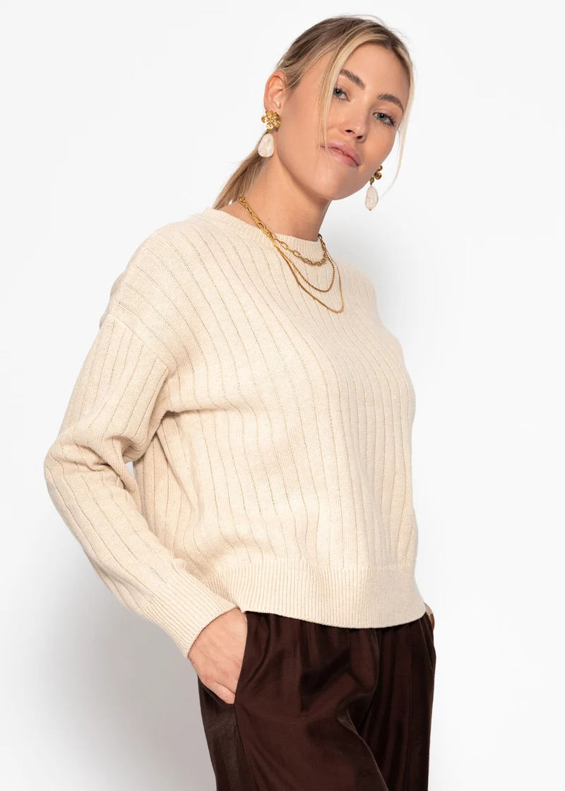 Gerippter Baumwollpullover - beige