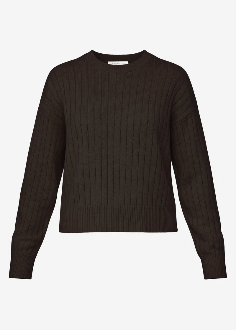 Gerippter Baumwollpullover - braun