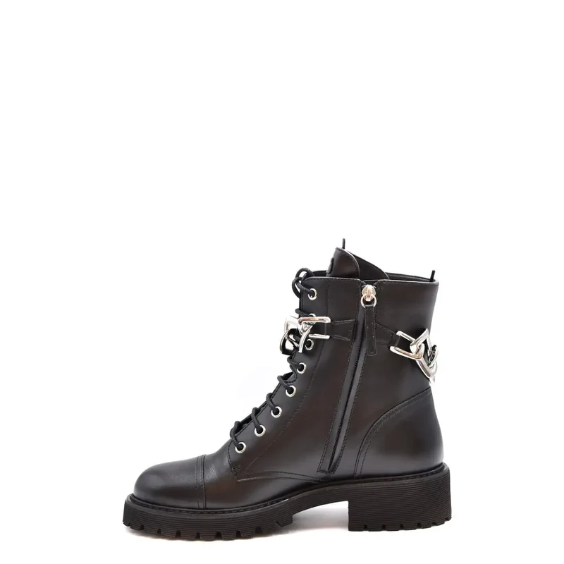 Giuseppe Zanotti Damen-Ankle-Top aus schwarzem Leder Boots Reißverschluss