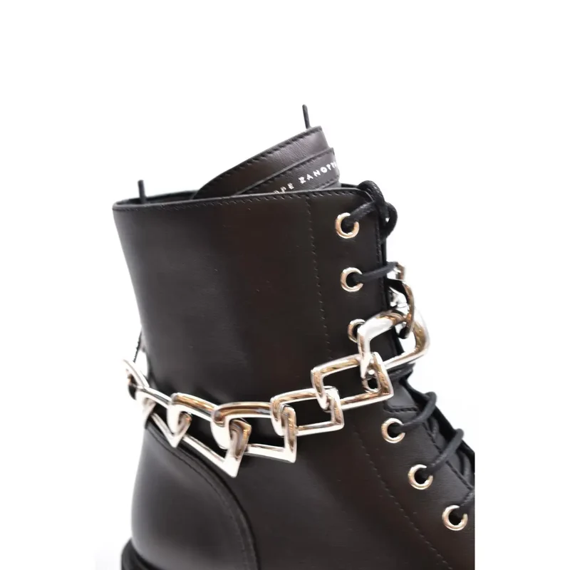 Giuseppe Zanotti Damen-Ankle-Top aus schwarzem Leder Boots Reißverschluss