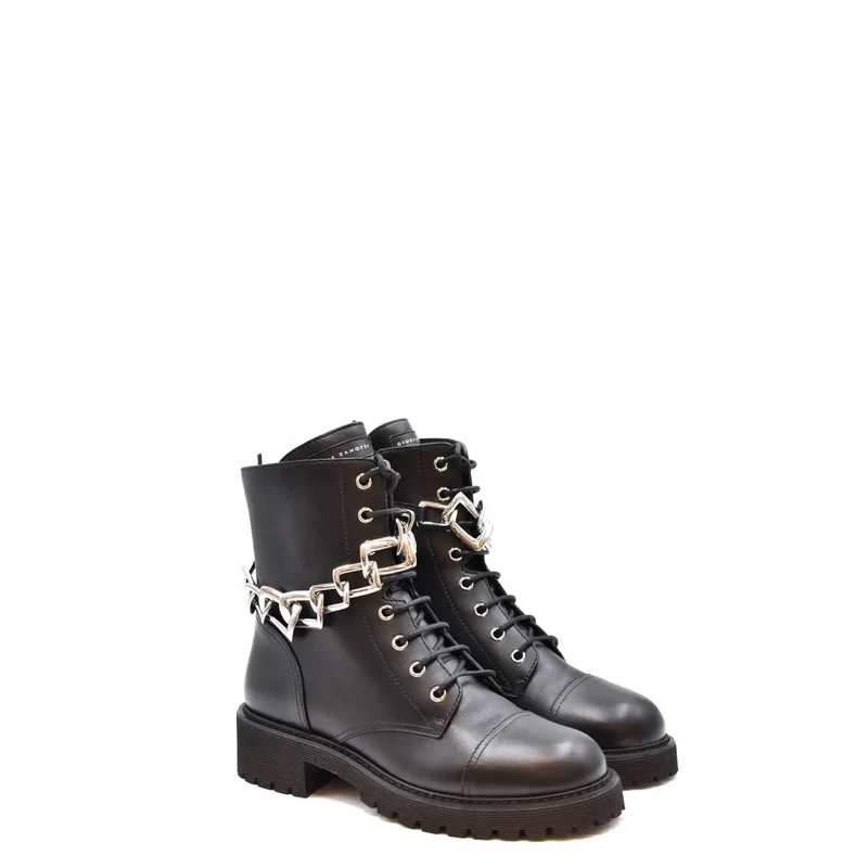 Giuseppe Zanotti Damen-Ankle-Top aus schwarzem Leder Boots Reißverschluss