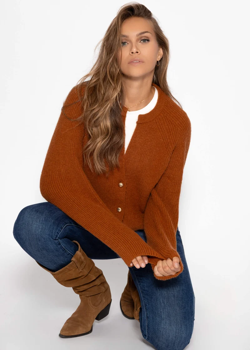 Cardigan mit V-Ausschnitt - braun
