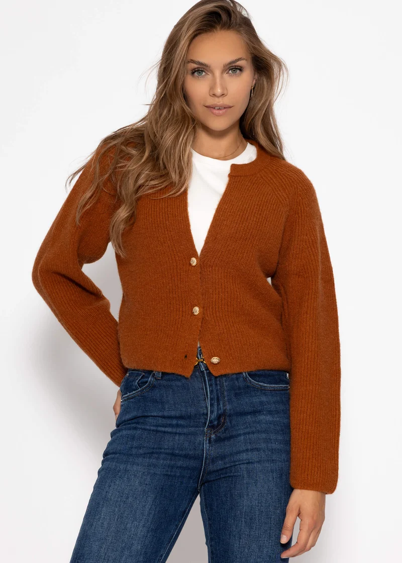Cardigan mit V-Ausschnitt - braun