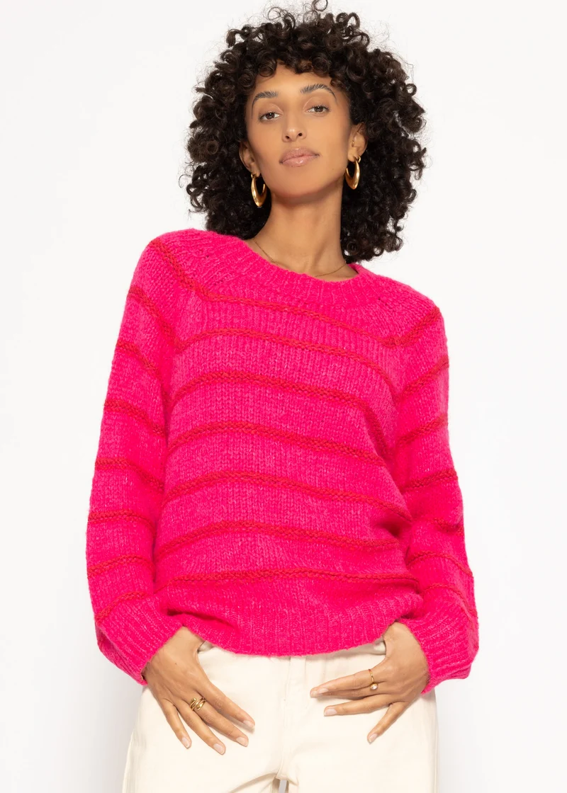 Gestreifter Pullover mit Rundhalsausschnitt - pink