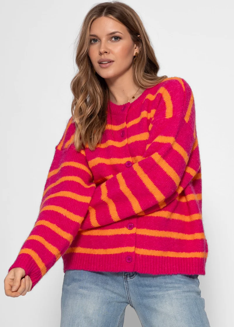 Cardigan mit Streifen - orange-pink