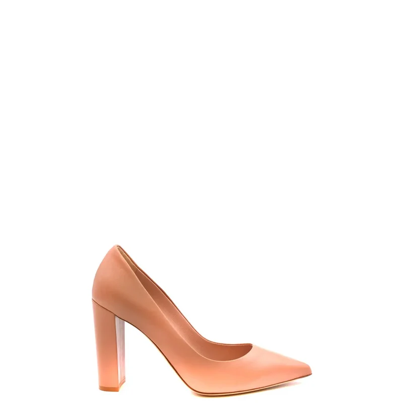 Ninalilou Damen-Pumps aus rosafarbenem Leder mit Blockabsatz