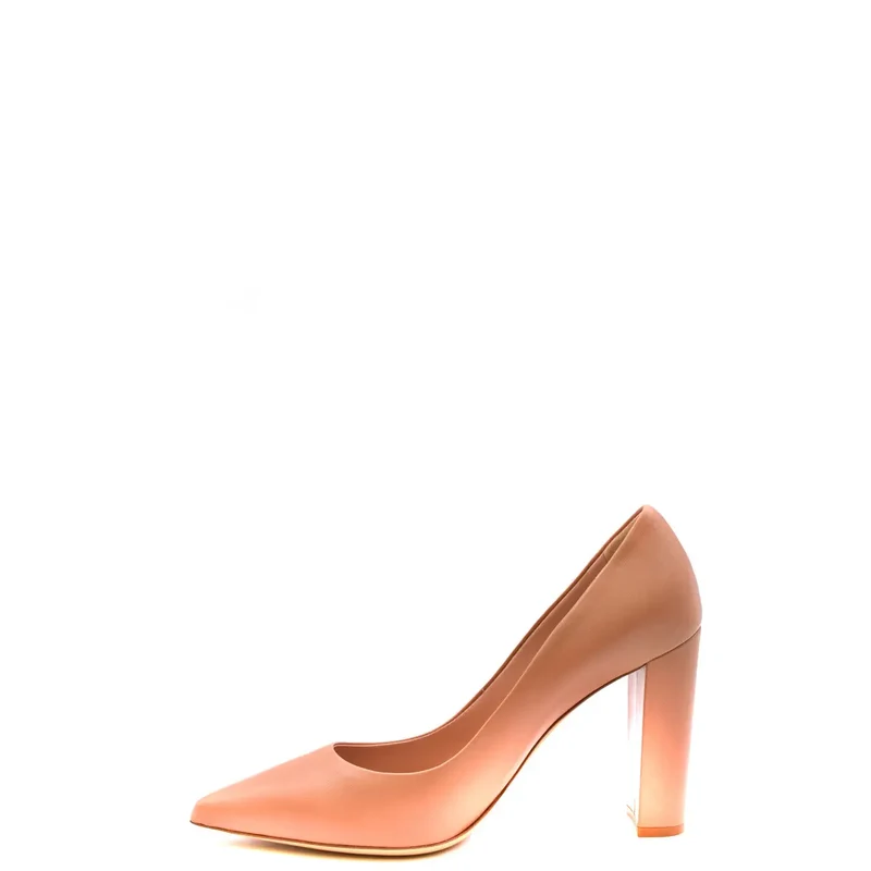 Ninalilou Damen-Pumps aus rosafarbenem Leder mit Blockabsatz
