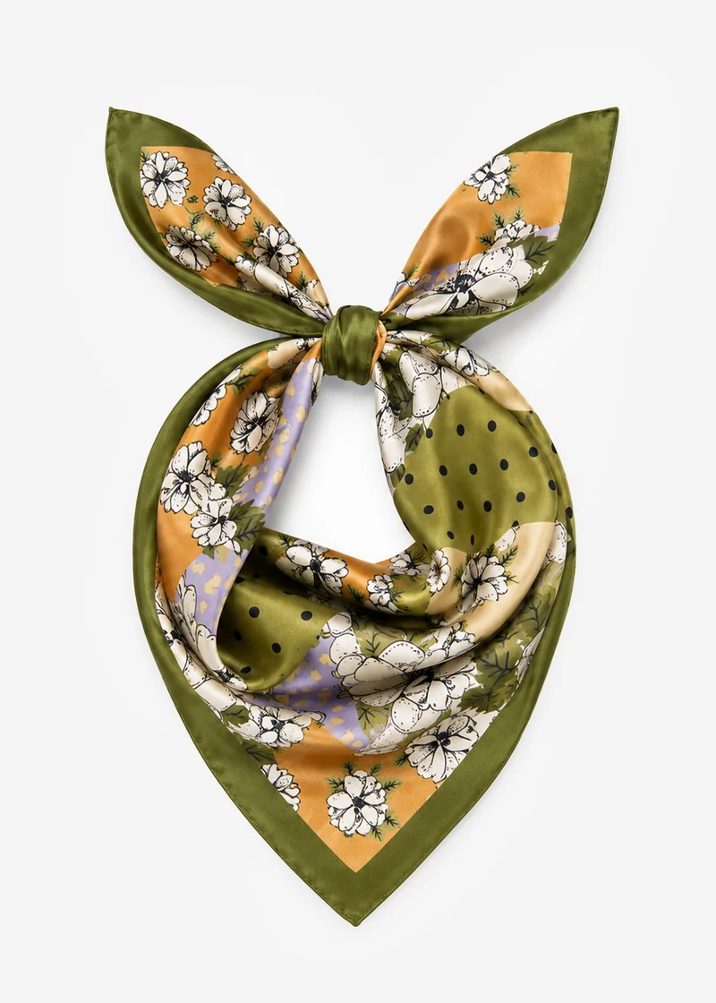 Halstuch mit floralem Patchwork-Design - khaki