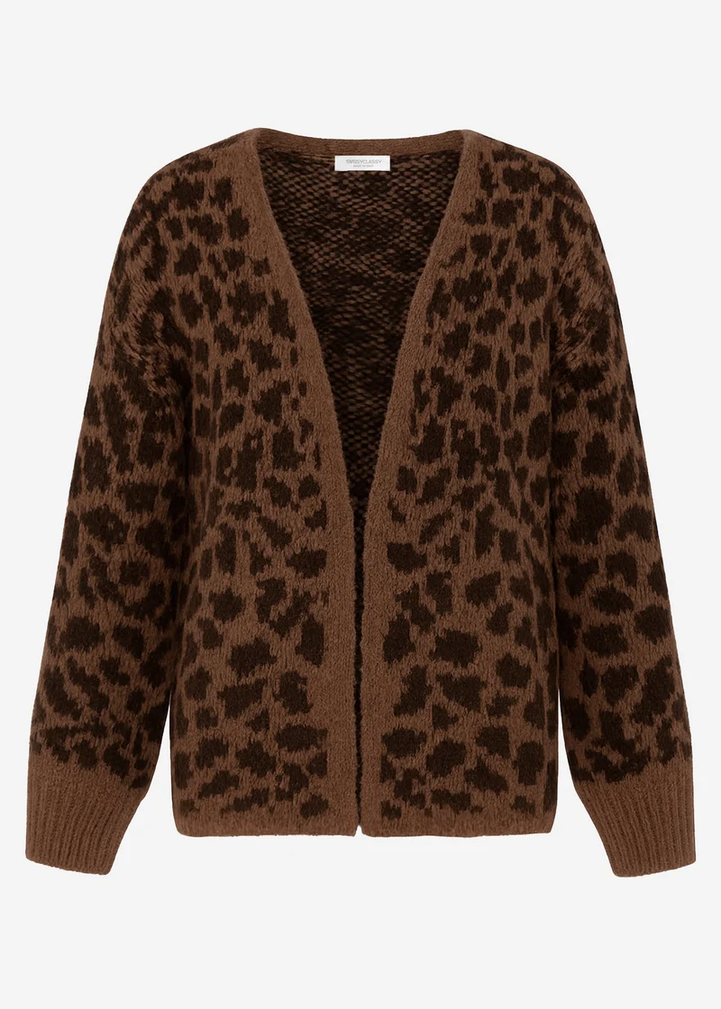 Kurzer Cardigan mit Leo-Print - camel-braun