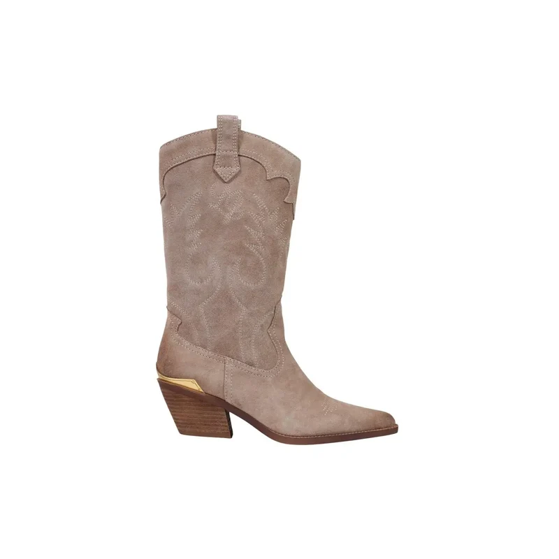 Liu Jo Damen-Ankle-Boots aus beigefarbenem Leder mit Blockabsatz Boots