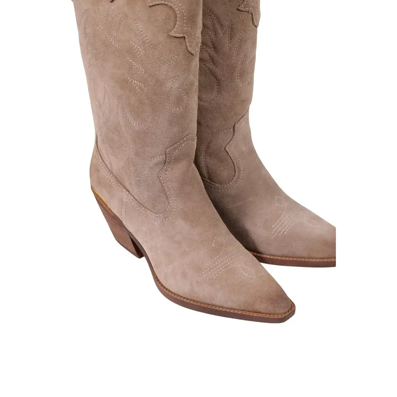Liu Jo Damen-Ankle-Boots aus beigefarbenem Leder mit Blockabsatz Boots