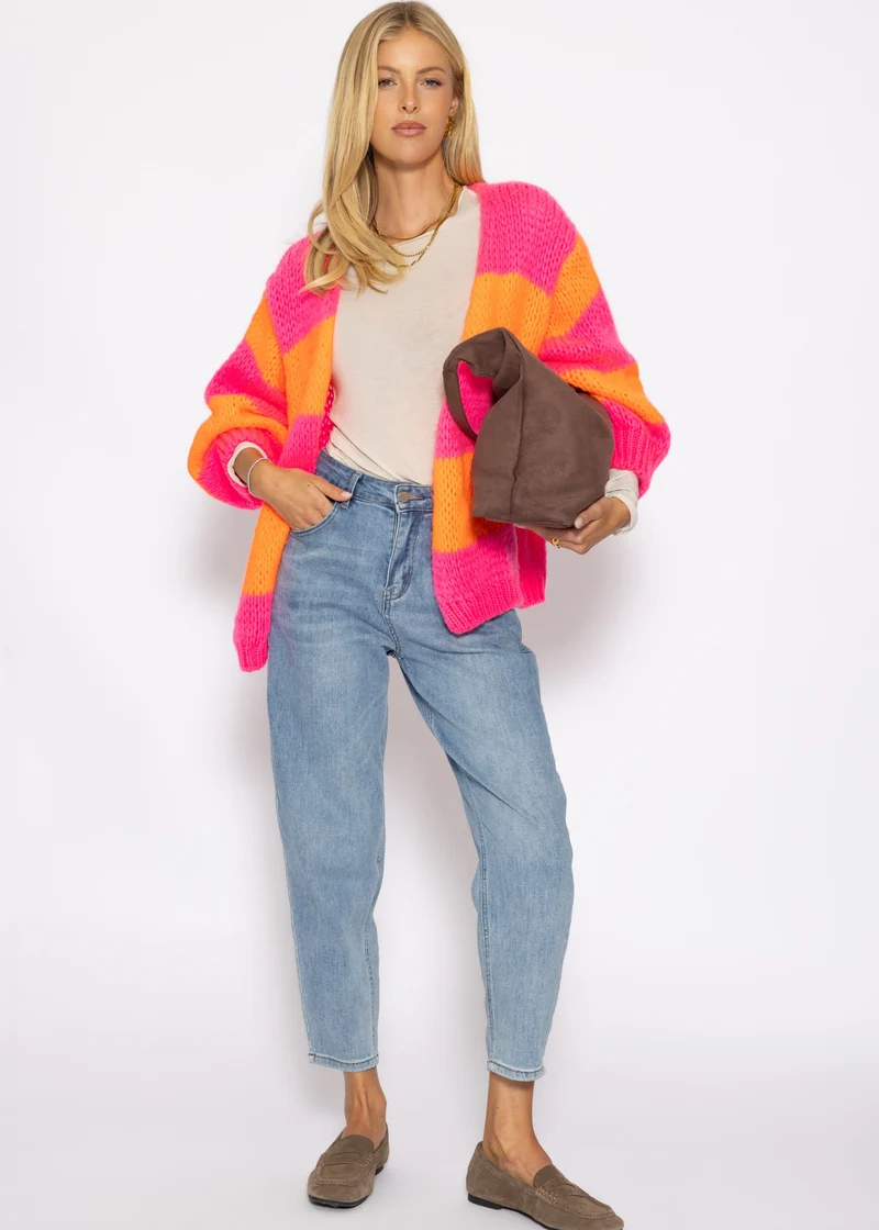 Gestreifter oversize Cardigan - pink-orange