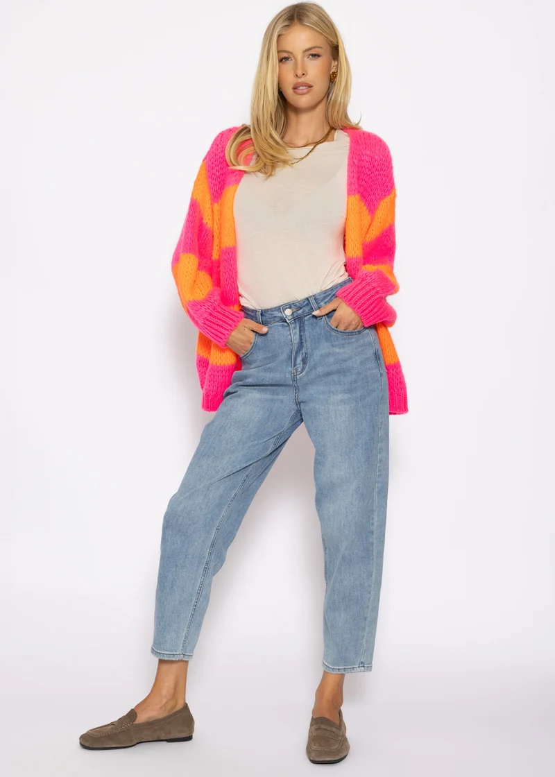 Gestreifter oversize Cardigan - pink-orange
