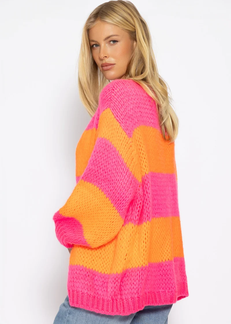 Gestreifter oversize Cardigan - pink-orange