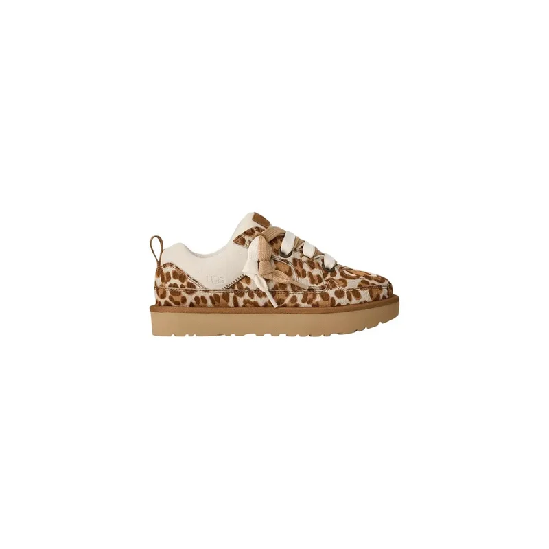 Ugg Damen Wildleder Sneakers Beige Leopardenmuster-Schnürsenkel