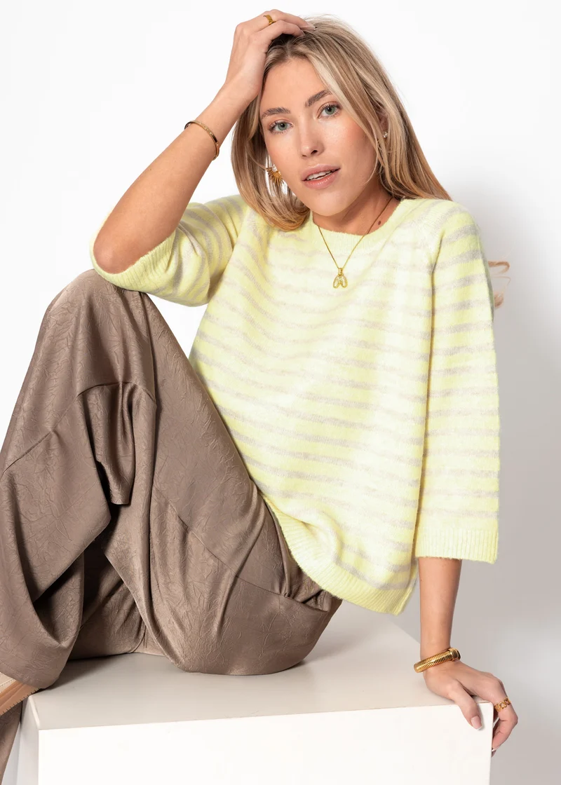 Gestreiftes Strickoberteil - gelb-taupe