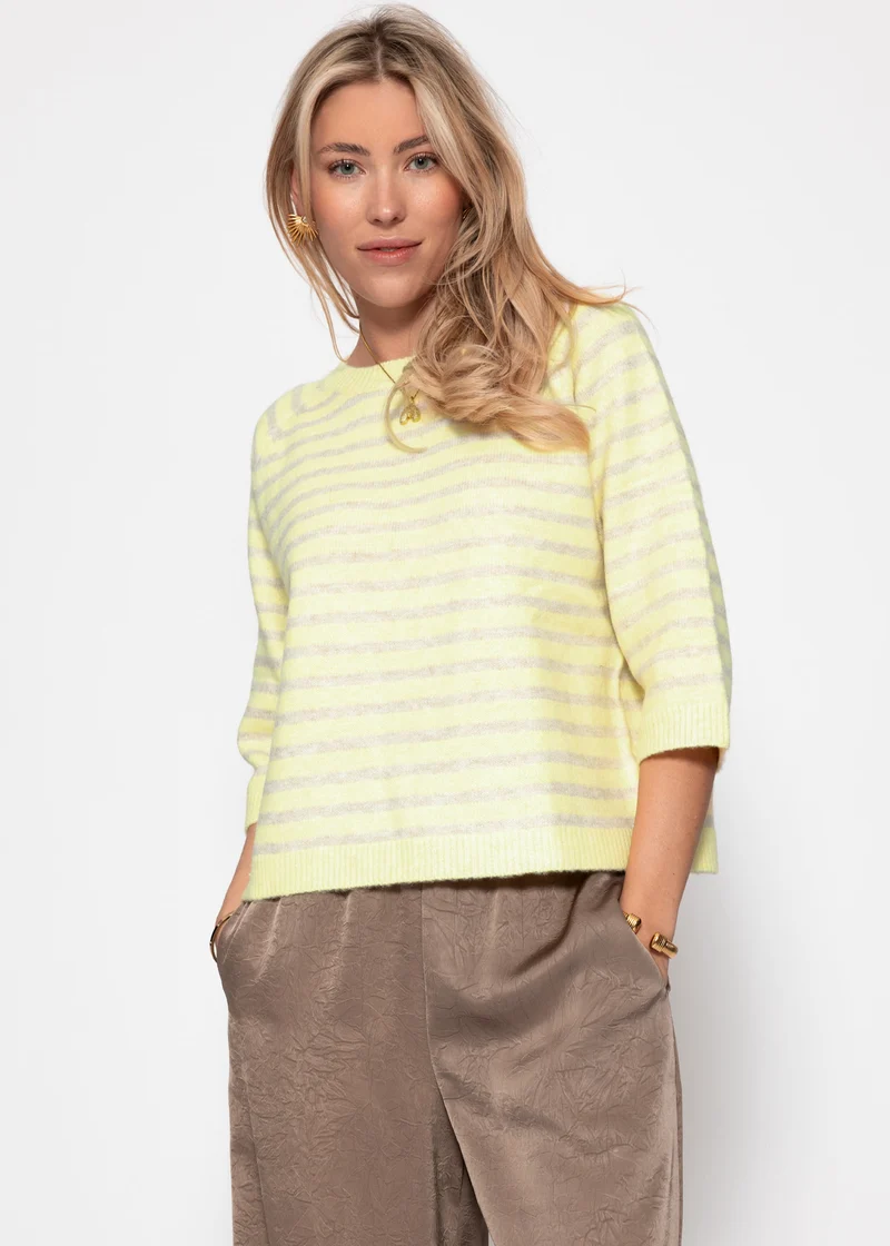 Gestreiftes Strickoberteil - gelb-taupe