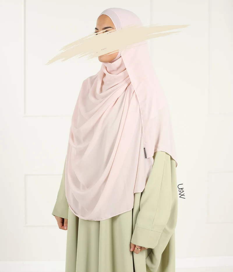 Vollständiger Sofort-Hijab XXL - Rosa Spitze