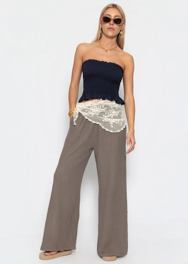 Musselin Hose mit weitem Bein - taupe