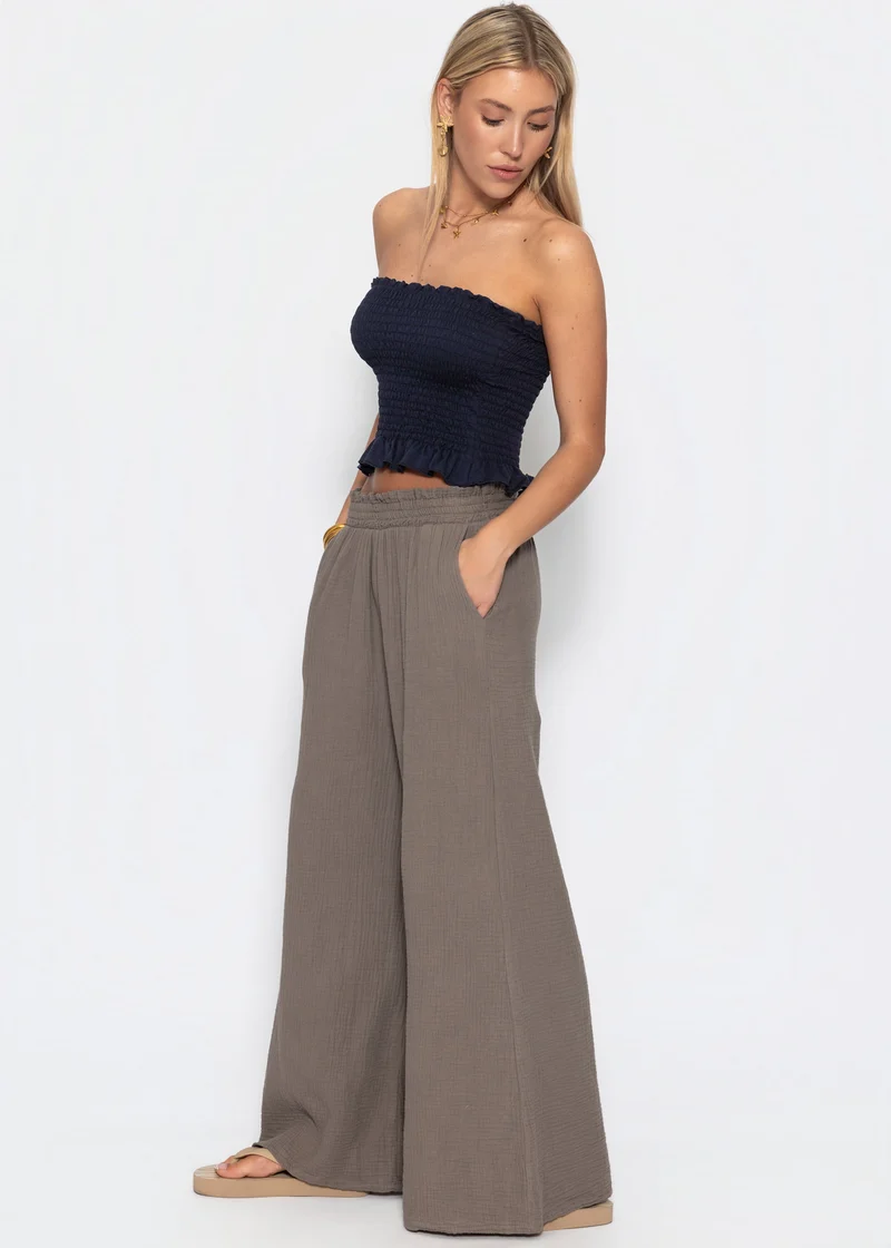 Musselin Hose mit weitem Bein - taupe