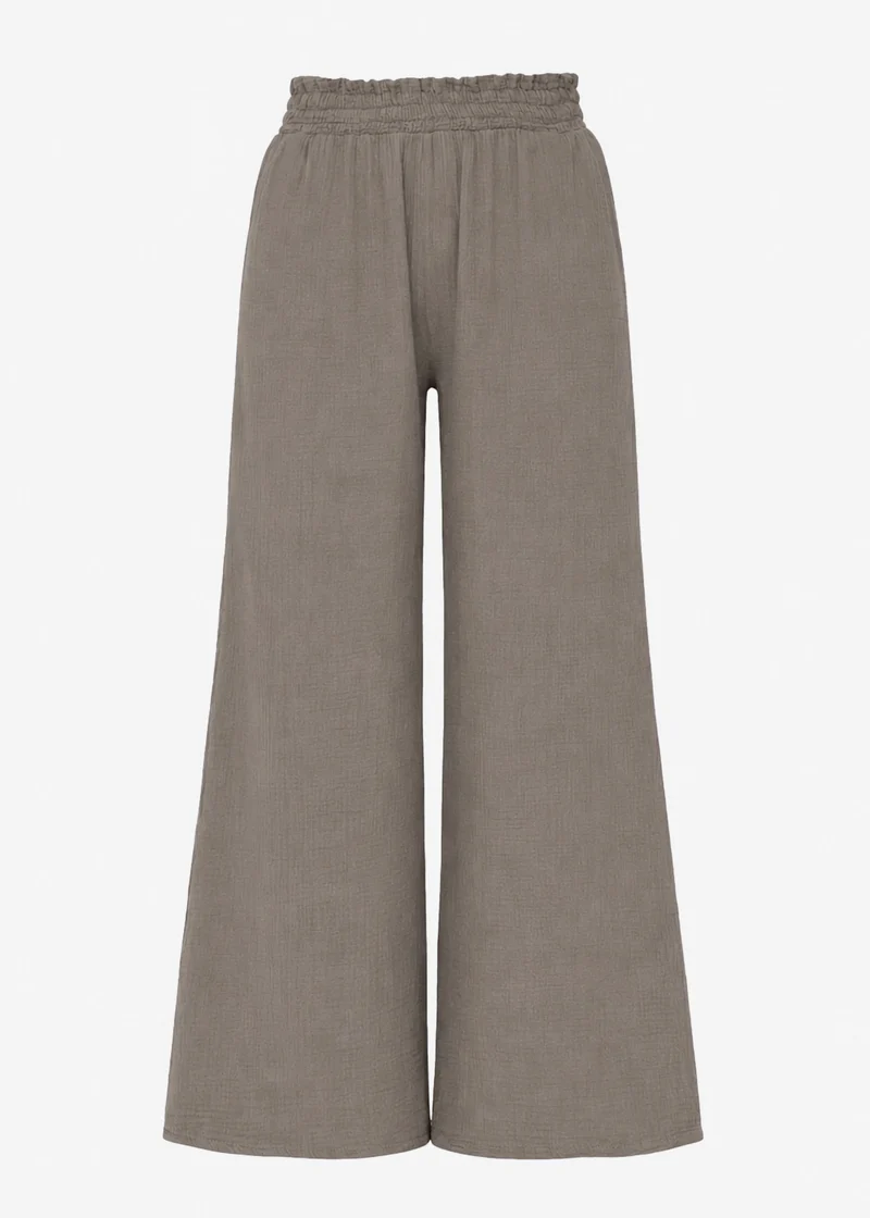 Musselin Hose mit weitem Bein - taupe