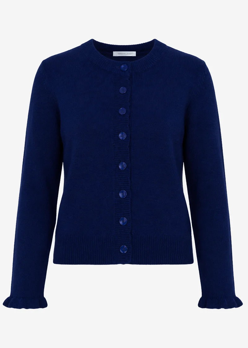 Strickjacke mit Volants - dunkelblau