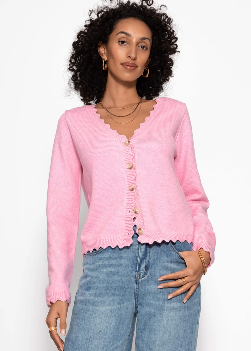 Strickcardigan mit Bogenkante - rosa