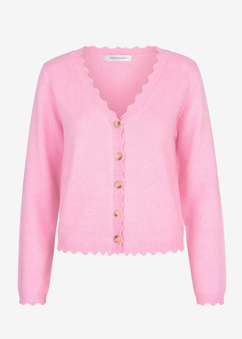 Strickcardigan mit Bogenkante - rosa