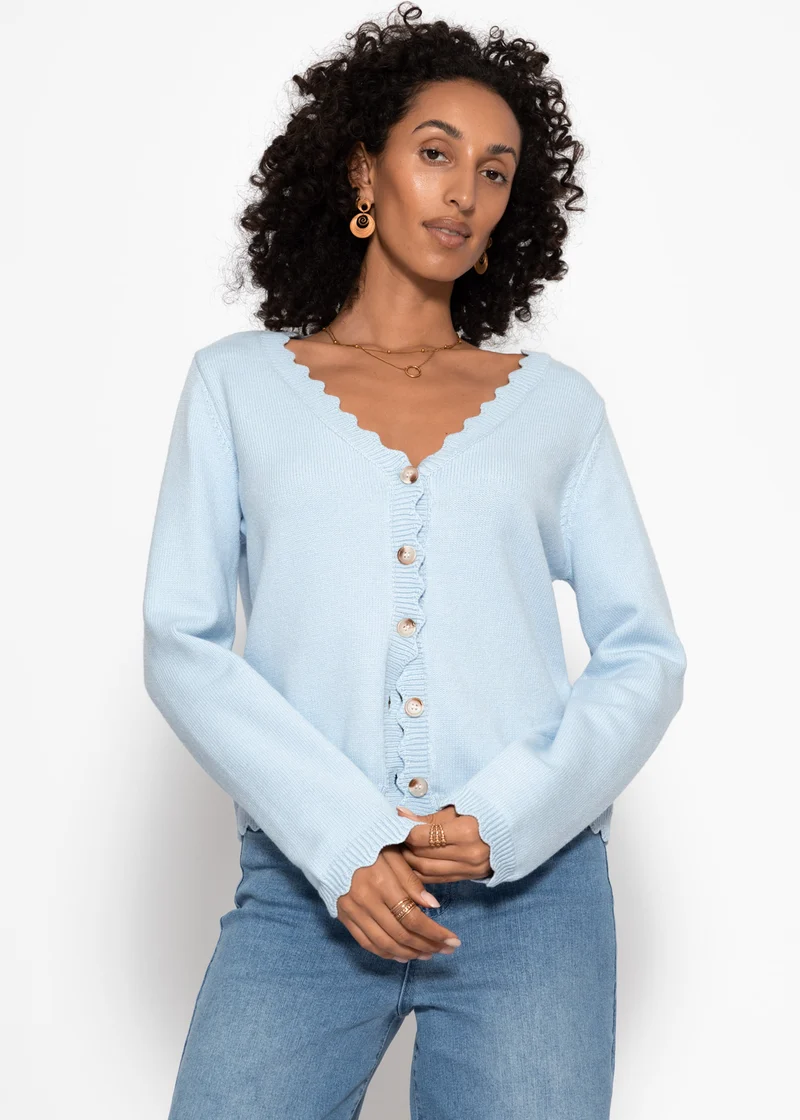 Strickcardigan mit Bogenkante - hellblau