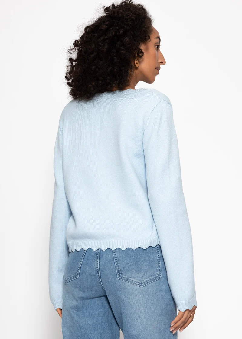 Strickcardigan mit Bogenkante - hellblau