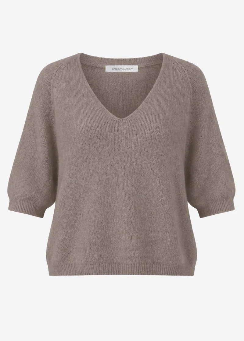 Strickoberteil mit V-Ausschnitt - taupe