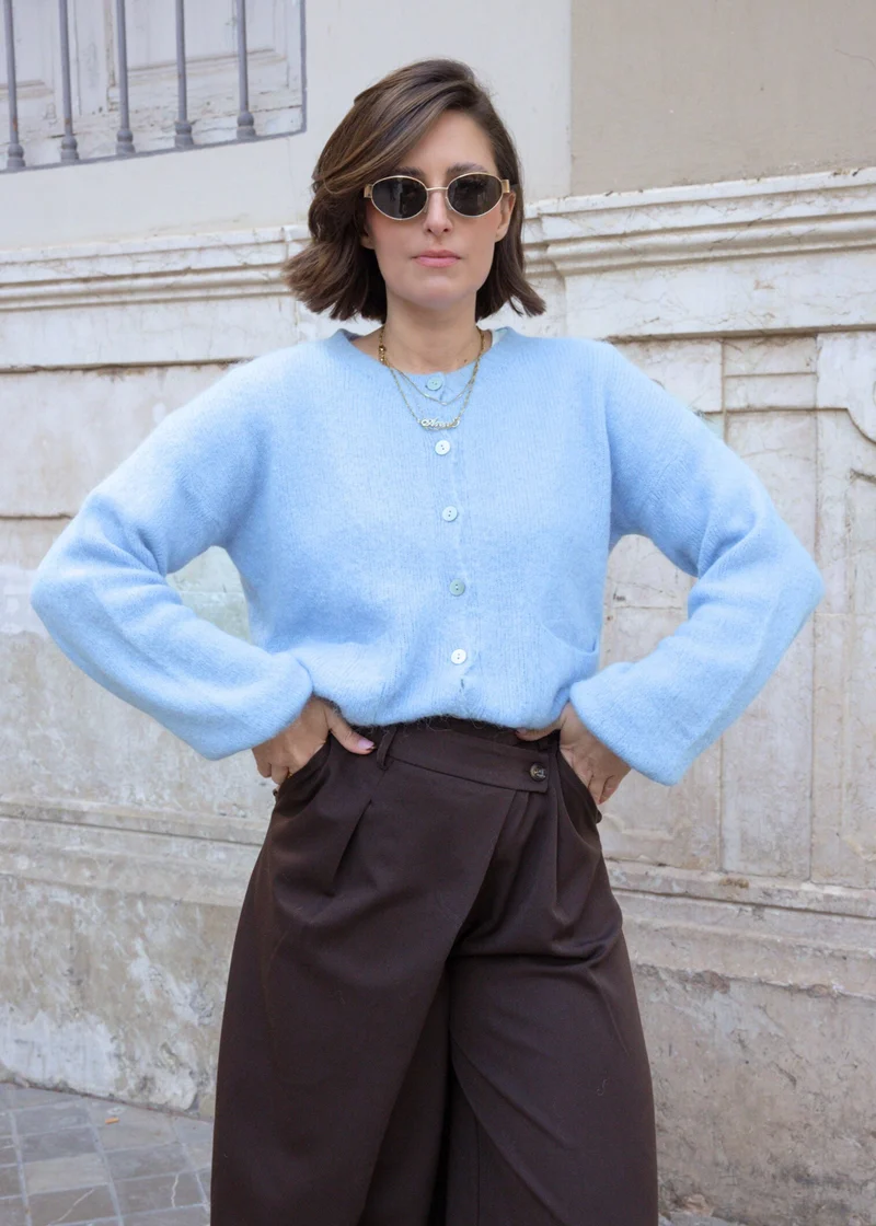 Strickjacke aus Alpaka-Mix - eisblau