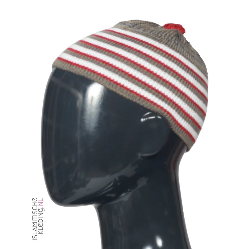 Kufi Kinder Bilal Taupe Rot