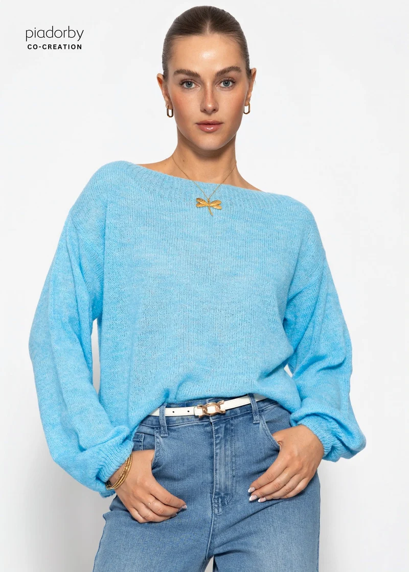 Leicht transparenter Feinstrickshirt - hellblau