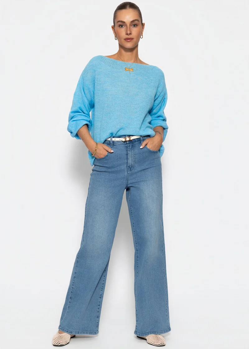 Leicht transparenter Feinstrickshirt - hellblau