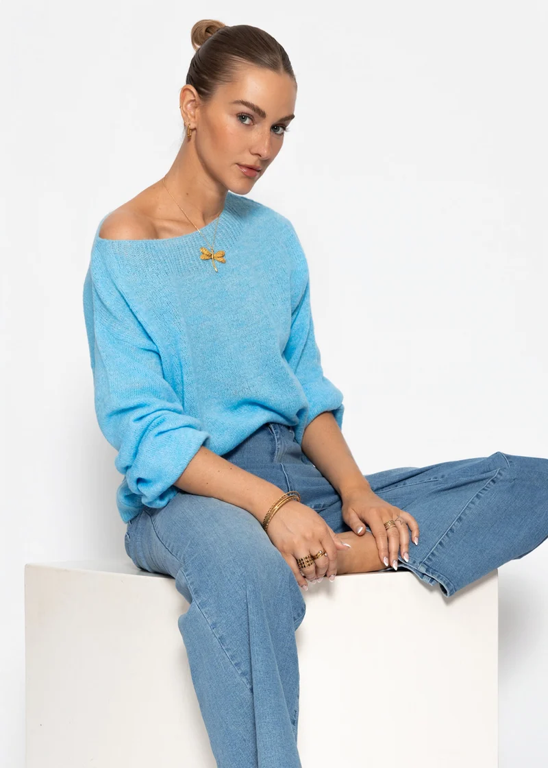 Leicht transparenter Feinstrickshirt - hellblau