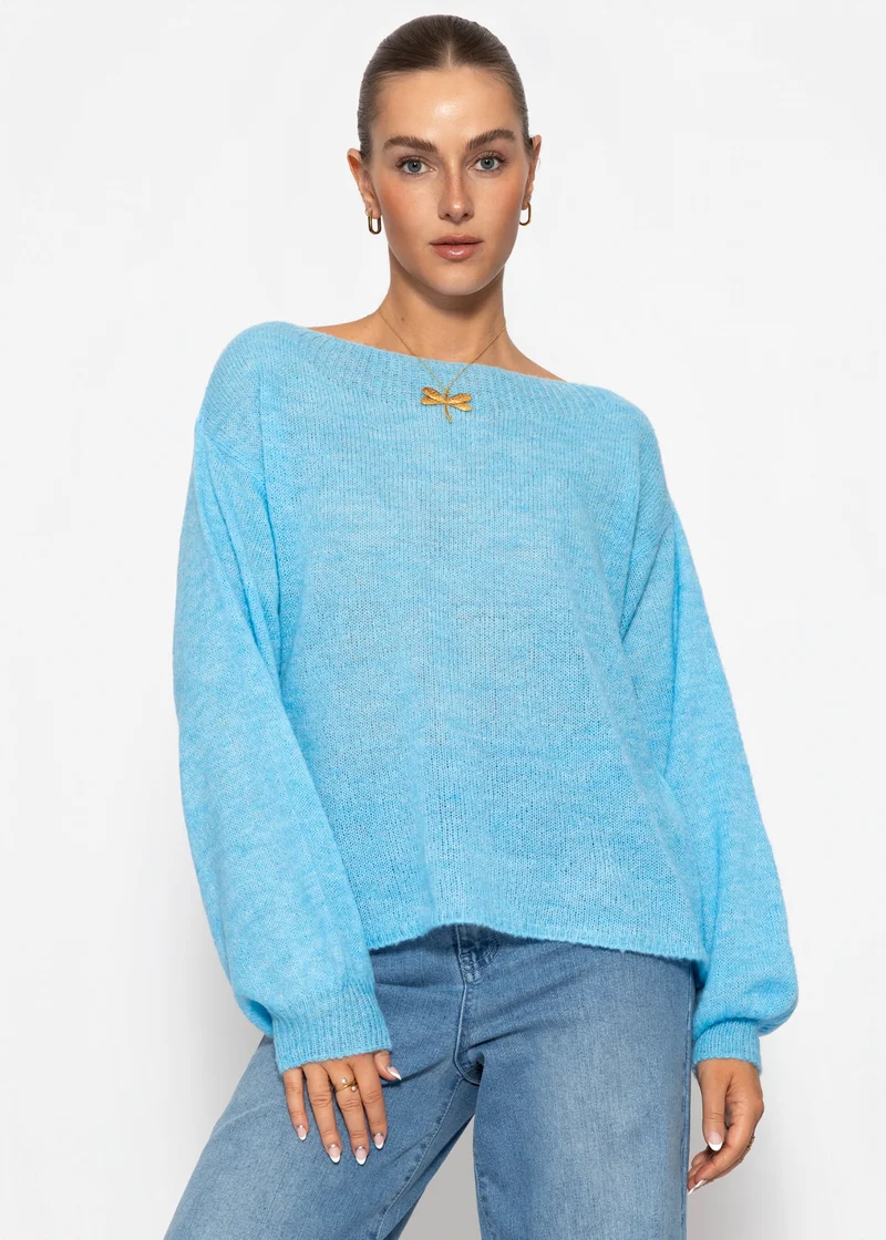Leicht transparenter Feinstrickshirt - hellblau