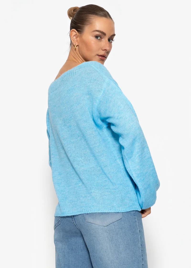 Leicht transparenter Feinstrickshirt - hellblau