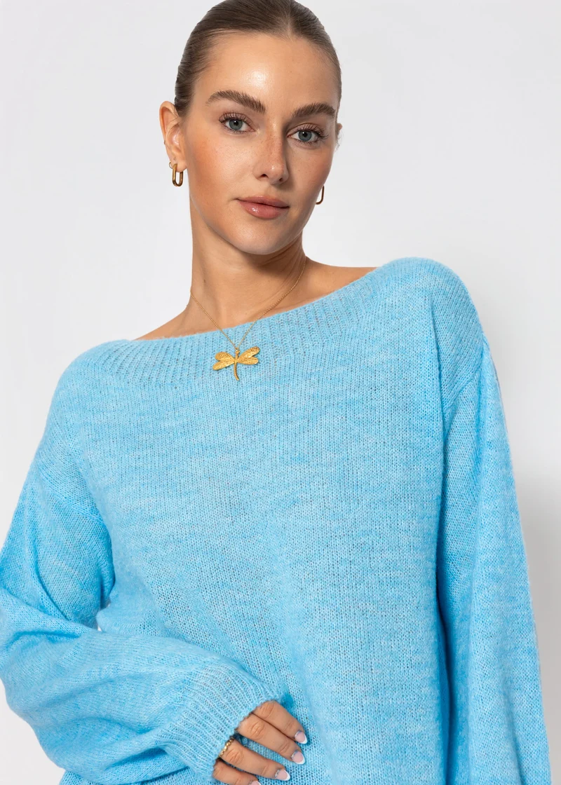 Leicht transparenter Feinstrickshirt - hellblau