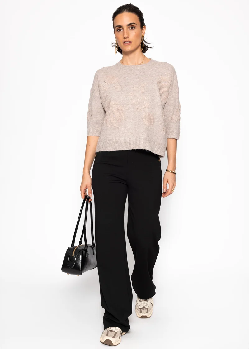 Pullover mit floraler Stickerei - taupe