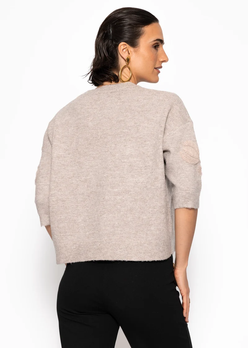 Pullover mit floraler Stickerei - taupe