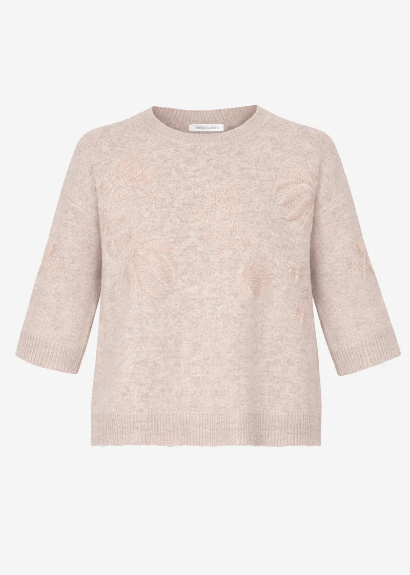 Pullover mit floraler Stickerei - taupe