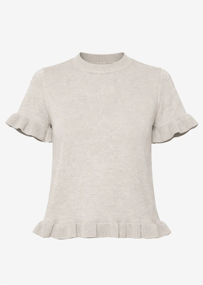 Kurzarm-Pullover mit Volants - grau