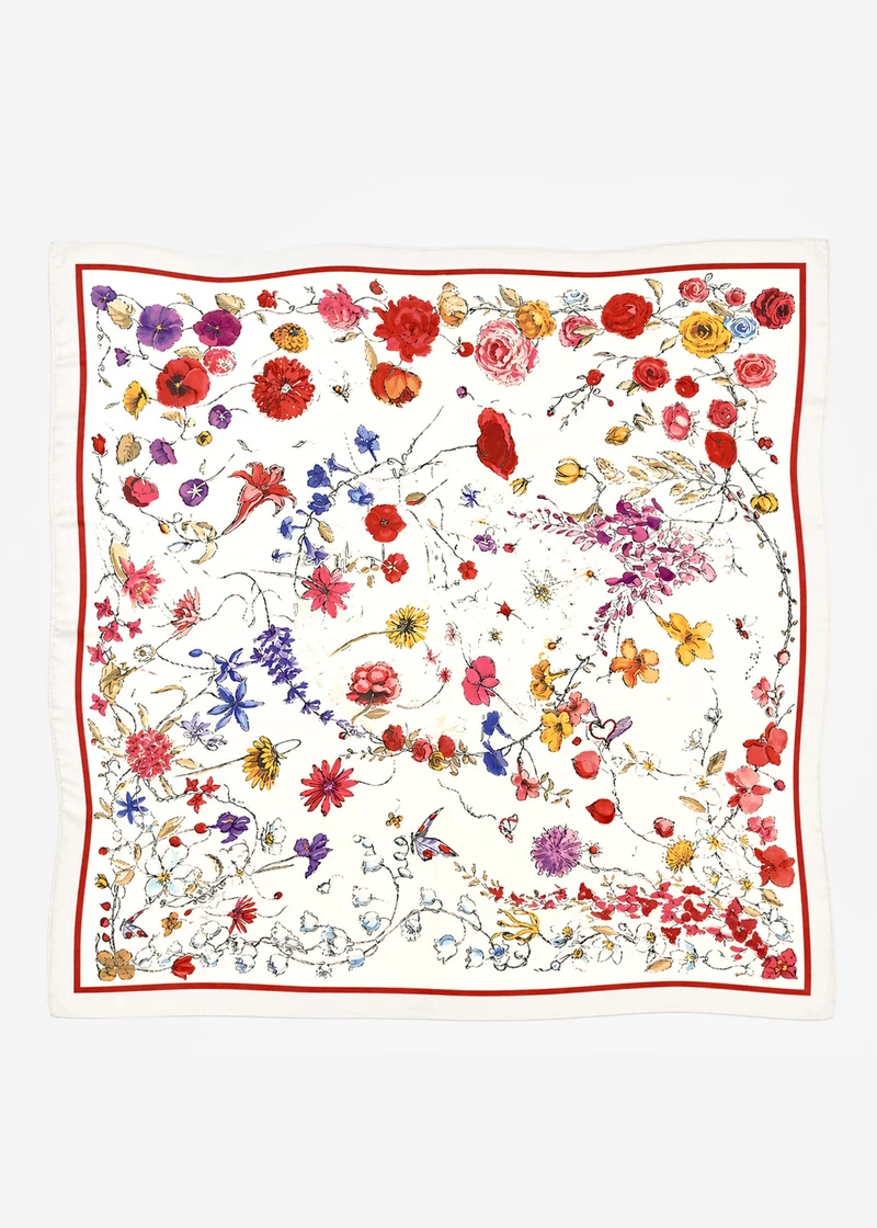 Halstuch mit floralem Print - weiß