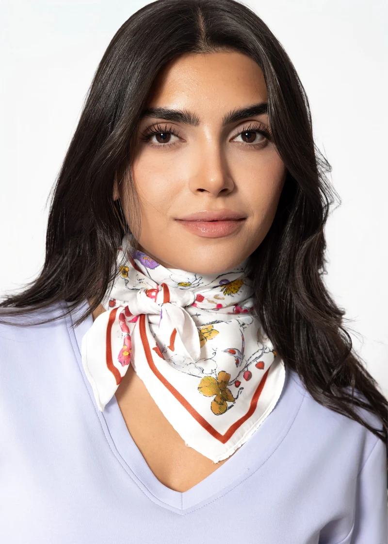 Halstuch mit floralem Print - weiß