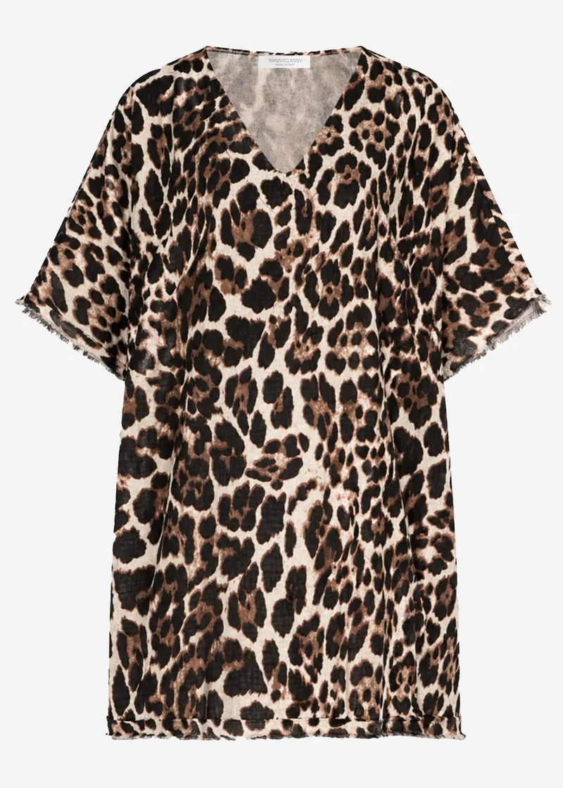 Musselin Tunika mit Leo-Print - braun