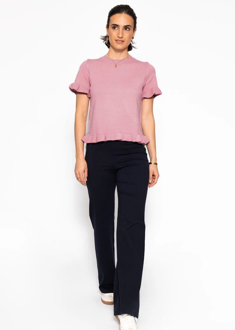 Kurzarm-Pullover mit Volants - rosa